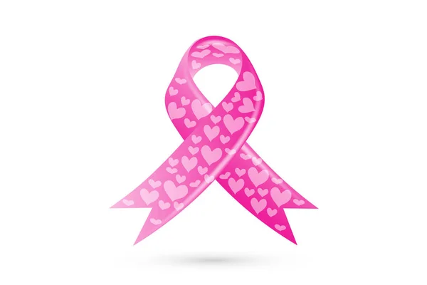 Pink Breast Cancer Ribbon with Hearts Logo — Stock Vector