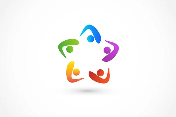 Logo Teamwork Geschäftsleute Einheit Partner Freundschaft in einer Umarmung ID Card Vektor-Symbol — Stockvektor