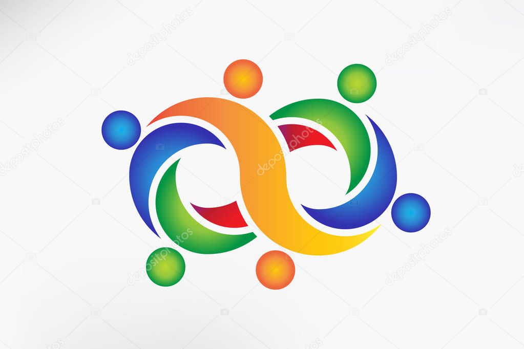 Logo teamwork colorful people infinity symbol vector