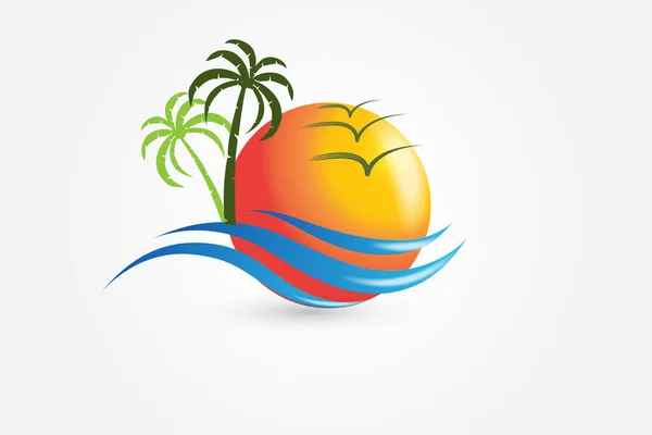 Sonne und Wellen tropischen Logo-ID-Karte Vektor — Stockvektor
