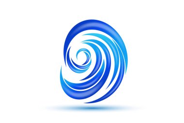 Logo mavi spiral dalgalar okyanus plaj girdap vektör web görüntü şablonu