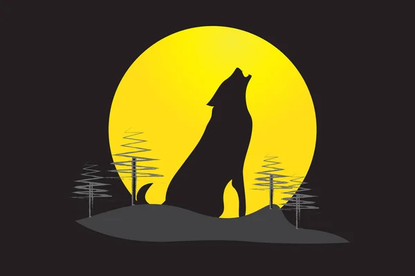 Howling wolf big moon night vector background — Stock Vector