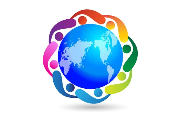 Logo monde travail d'équipe unité gens d'affaires — Image vectorielle