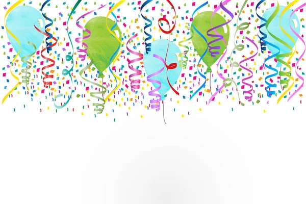 Konfetti Party Luftballons und Serpentinen Hintergrund — Stockvektor
