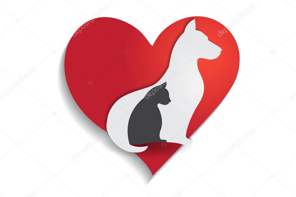 Logo Dog and cat silhouette love heart shape icon vector image