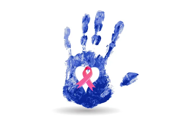 Hand print and pink ribbon logo vector — Stock Vector