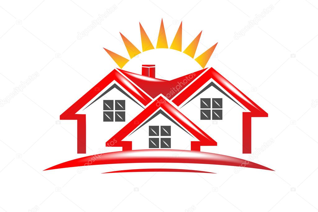 Real estate house with sun icon logo company card vector