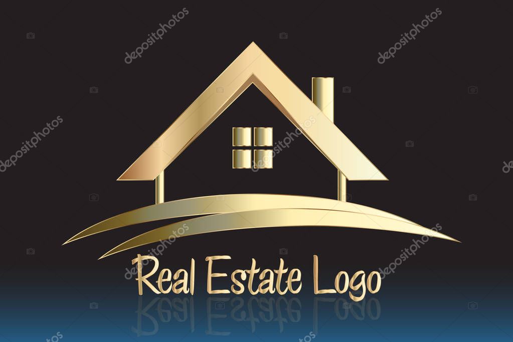 Real estate golden house logo vector design