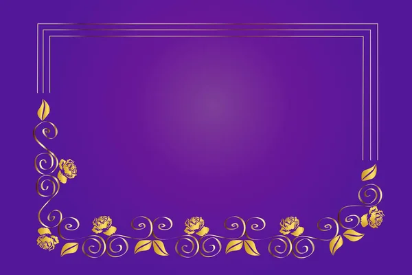 Plantilla de tarjeta de marco rosas de oro — Vector de stock