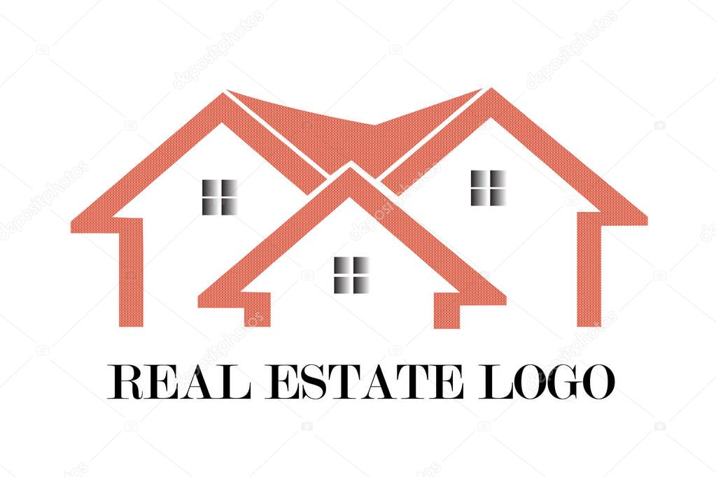 Real estate house with brick color roof logo company card vector