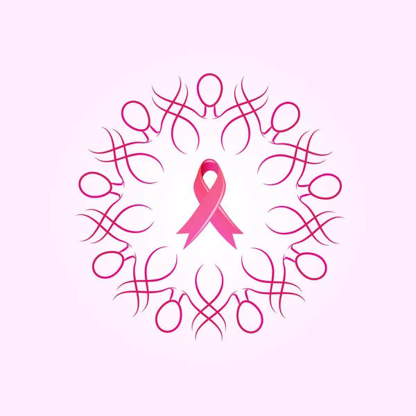 Women team breast cancer awareness ribbon logo vector — Stock Vector