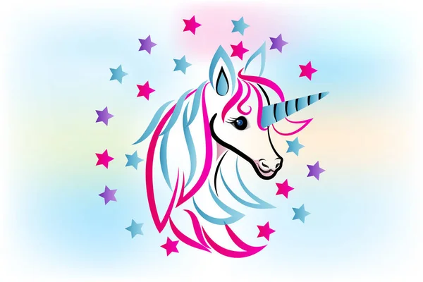 Logo vektor gambar fantasi Unicorn horse - Stok Vektor