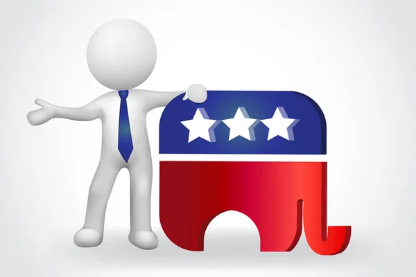 3D small people USA elephant democratic symbol logo vector — Stock Vector