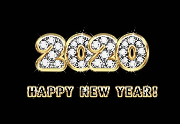 2020 新年快乐 黄金和钻石矢量 — 图库矢量图片