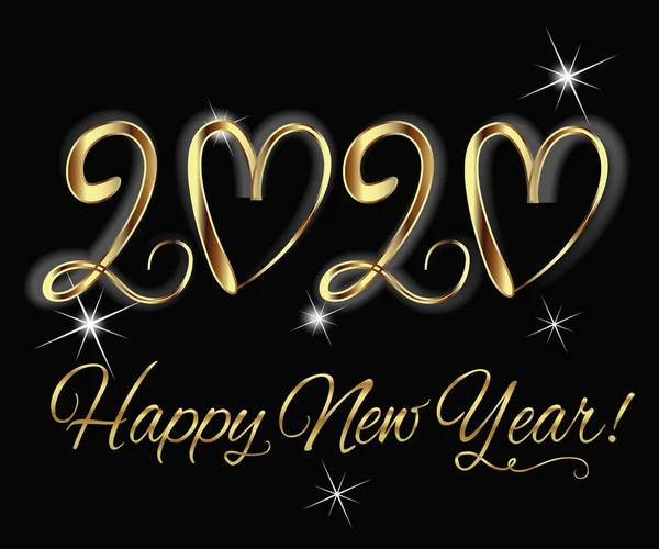 2020 Feliz año nuevo oro amor corazón imagen vector — Vector de stock