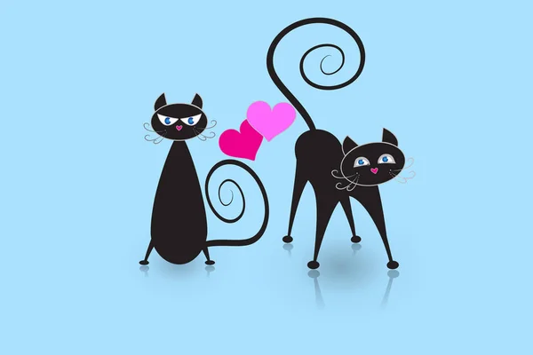 Cats love heart logo vector id card image — Stock Vector