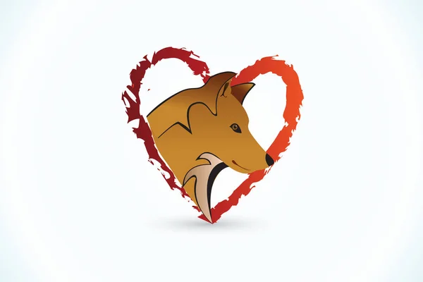 Chien rouge amour coeur logo vecteur — Image vectorielle