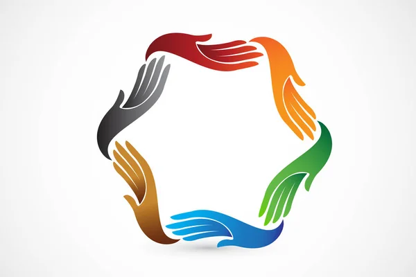 Logo hands teamwork unity people — Stock Vector