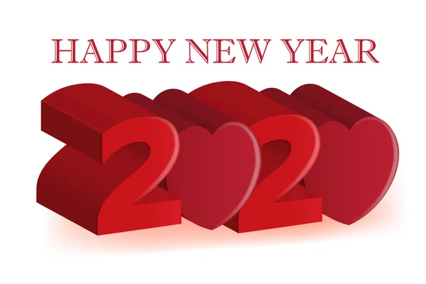 快乐2020新年3D红心派对庆祝卡片矢量图像背景横幅设计 — 图库矢量图片