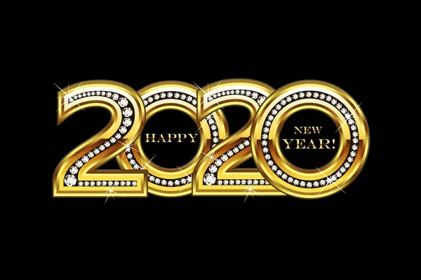 Feliz 2020 año nuevo oro fiesta celebración tarjeta vector imagen fondo banner diseño — Vector de stock