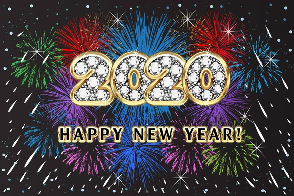 Felice 2020 nuovo anno fuochi d'artificio feste colorate festa evento celebrazione sfondo vettoriale immagine design — Vettoriale Stock