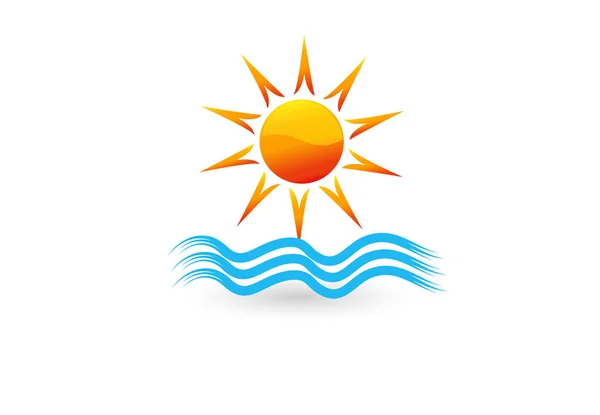 Logo blu spirale onde spiaggia e sole vettoriale immagine design — Vettoriale Stock