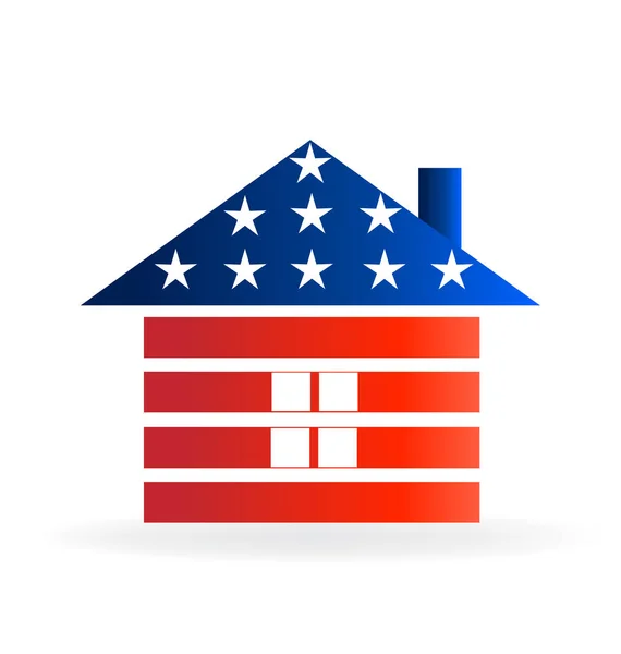 Logo House Patriotic American USA icono de la bandera — Vector de stock