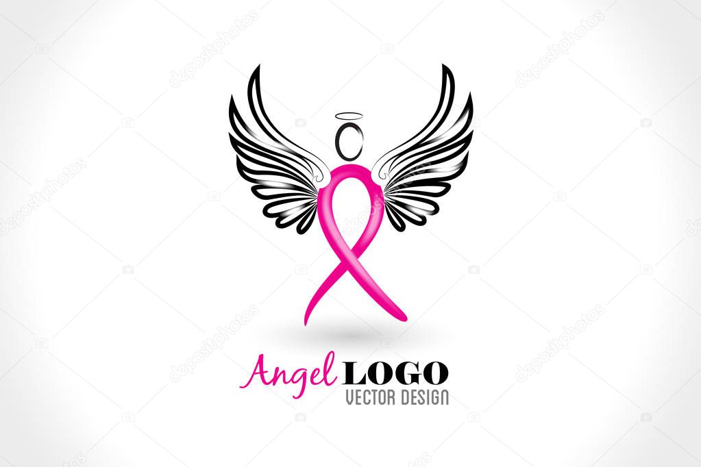 Angel ribbon cancer symbol id card logo vector image design
