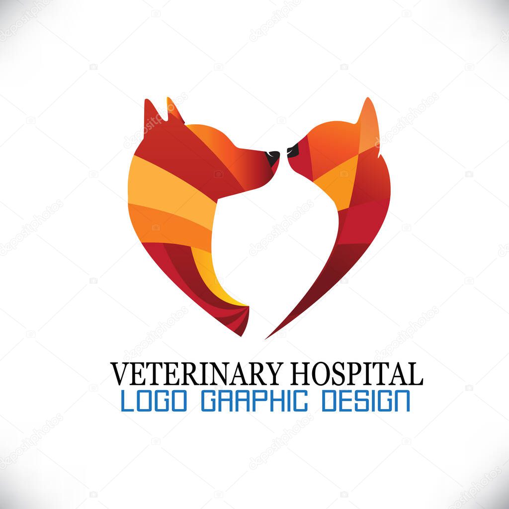 Cat and dog love animals pets abstract vector image logo design