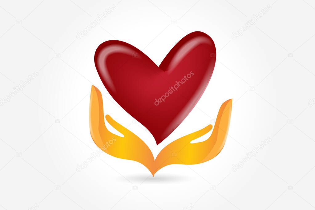 Hands holding a healthy love heart logo vector web image template graphic design illustration