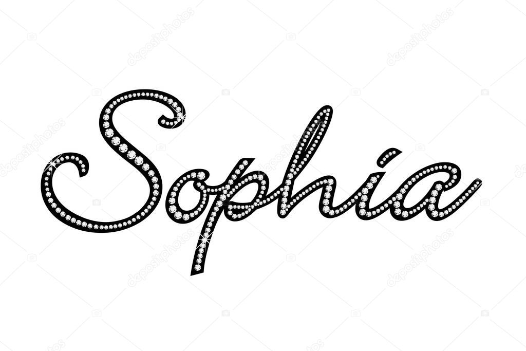 Woman most popular baby name Sophia gold diamonds bling bling word vector image design