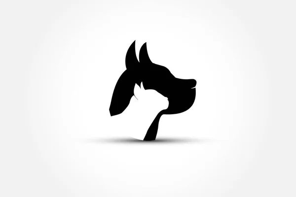 Hund Und Katze Profil Köpfe Silhouette Logo Veterinärmedizinischen Symbol Konzept — Stockvektor