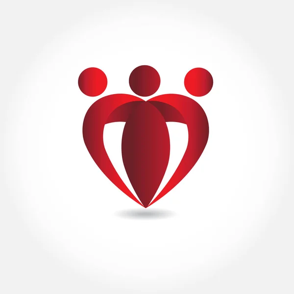 Pelukan Keluarga Logo Dalam Bentuk Hati Simbol Persatuan Bergaya Sketsa - Stok Vektor