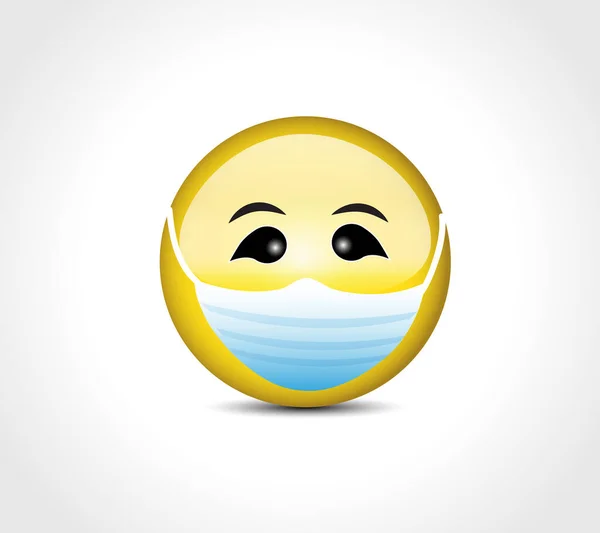 Faccia Con Protezione Maschera Covid Emoticon Personaggio Pulsante Badge Concetto — Vettoriale Stock