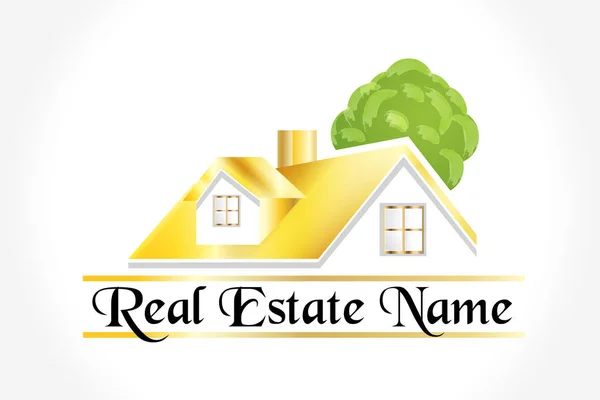 Real Estate Community Gold House Watercolor Tree Logo Vector Artwork —  Vetores de Stock