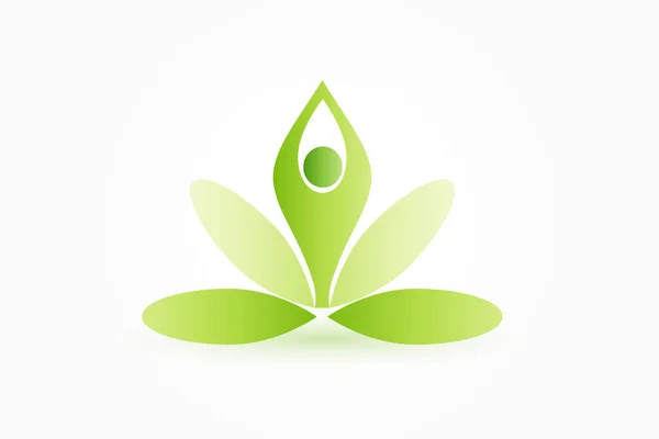 Логотип Йога Человек Лотос Цветок Зеленый Иконка Векторный Веб Дизайн — стоковый вектор
