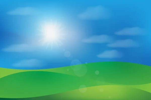 Τοπίο Πράσινο Λόφο Και Μπλε Συννεφιά Ηλιόλουστο Ουρανό Διάνυσμα Εικόνα — Διανυσματικό Αρχείο