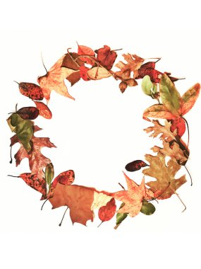 Hoş geldiniz sonbahar çelengi fotokopi alanı daire şeklindeki resim arkaplanındaki doğal renkli yapraklar