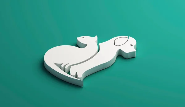 Logo Dog Cat White Silhouettes Isometric Icon Web Image Graphic — Stock Photo, Image