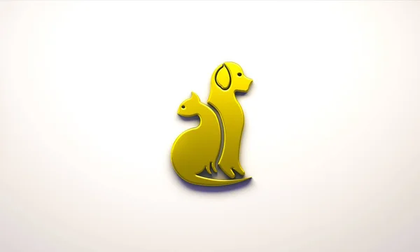 3D Logo Dog and cat gold silhouettes  icon web image graphic clip art illustration white banner background