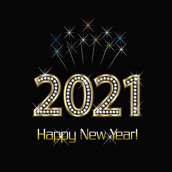2021 Šťastný Nový Rok Zlato Diamanty Pozadí Vektorový Obrázek Šablony — Stockový vektor
