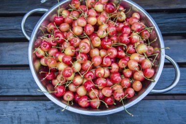 Sarı Kırmızı Kiraz sapları kase ile