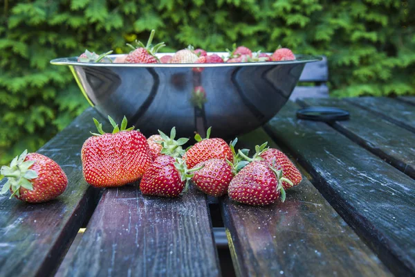 Strawberries Wooden Table — Stock Photo, Image
