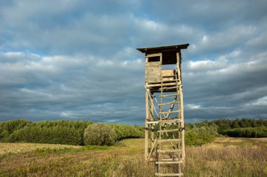 Avcılar, çayır ve orman - ahşap minber bulutlar görünümüyle alt ve arka plan gökyüzü