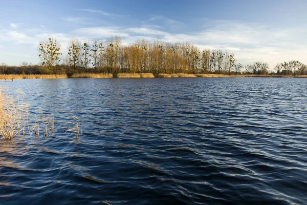 Maravilloso lago Stankow en el este de Polonia, olas y árboles — Foto de Stock