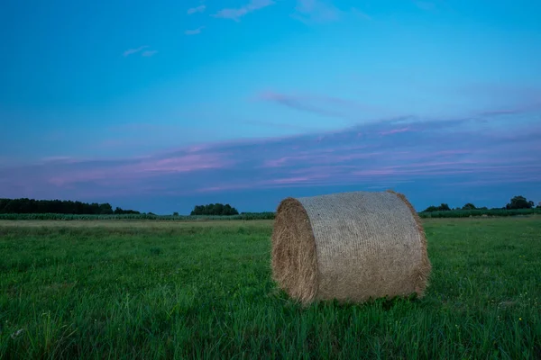 緑の草原と日没後の雲の上に横たわるヘイベイル — ストック写真