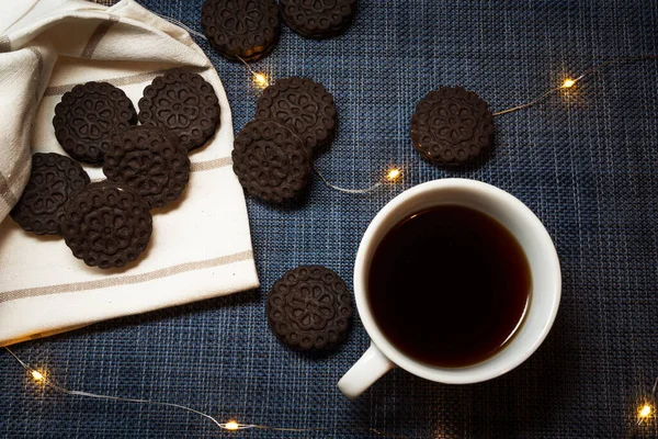 Brown Cookies Lying Next Coffee White Cup — Stock Photo, Image