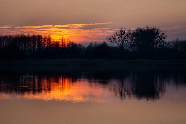 Beautiful Sunset Lake Stankow Poland Spring Evening View — Stock Photo, Image
