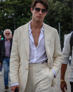 FLORENCE-12 June 2018 Men on the street during the Pitti. clipart