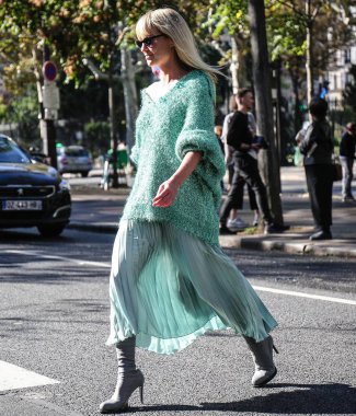 PARIS, France- September 26 2018: Jeanette Friis Madsen on the street during the Paris Fashion Week. clipart